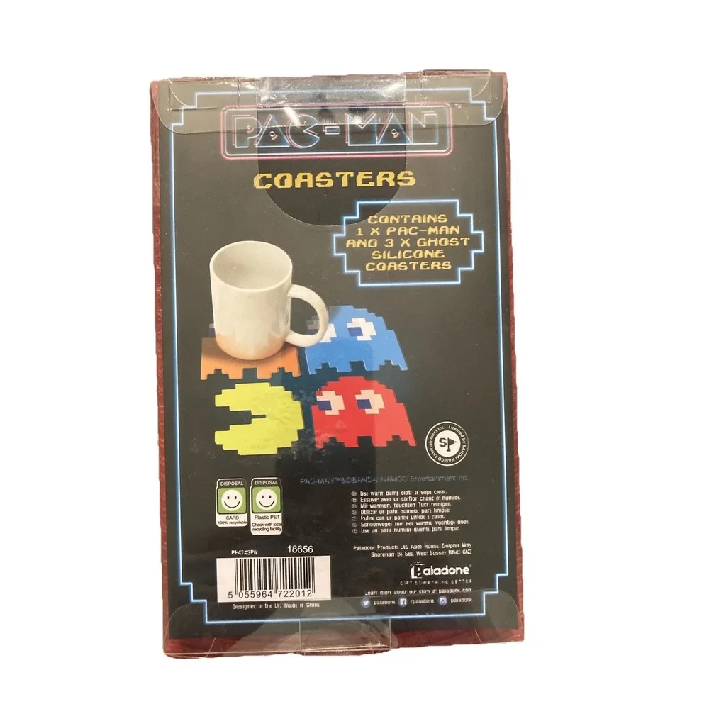 Pac-Man Coaster Set Of 4 With 1 Pacman & 3 Ghost Silicone Gamer Retro NEW‎